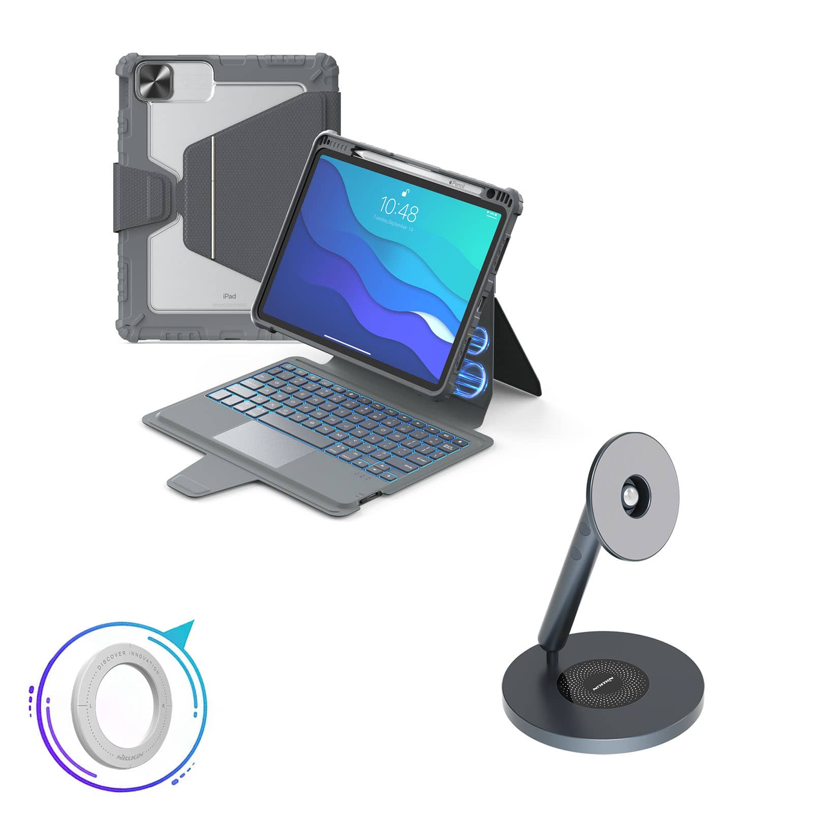 Magnetic Bumper Link Backlit Keyboard Case (Grey) with Magnetic Stand for iPad Series - Image 31
