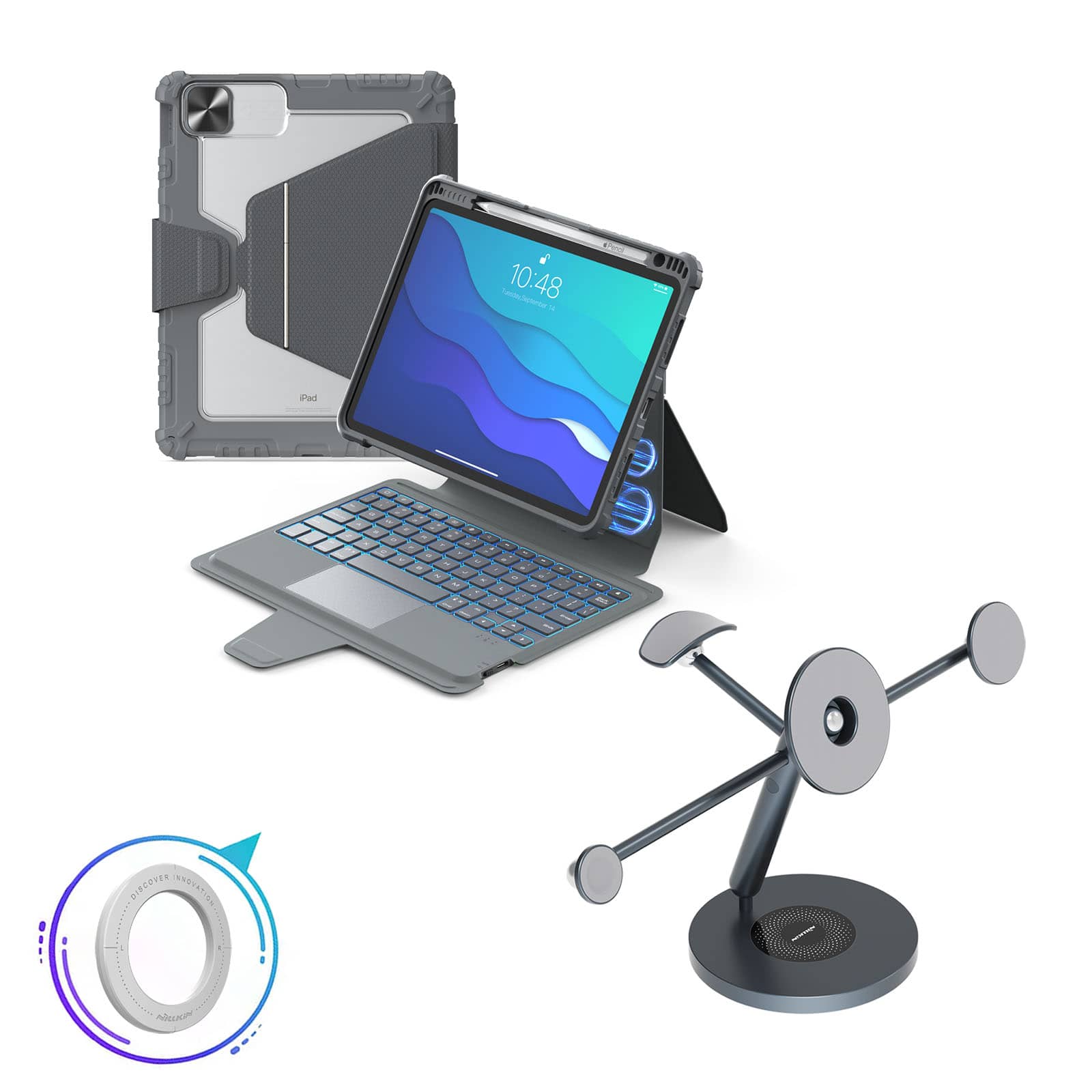 Magnetic Bumper Link Backlit Keyboard Case (Grey) with Magnetic Stand for iPad Series - Image 80