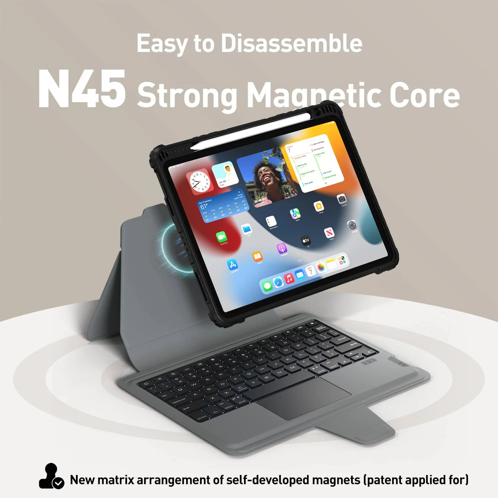 Magnetic Bumper Link Backlit Keyboard Case (Black) with Magnetic Stand for iPad Series - Image 105