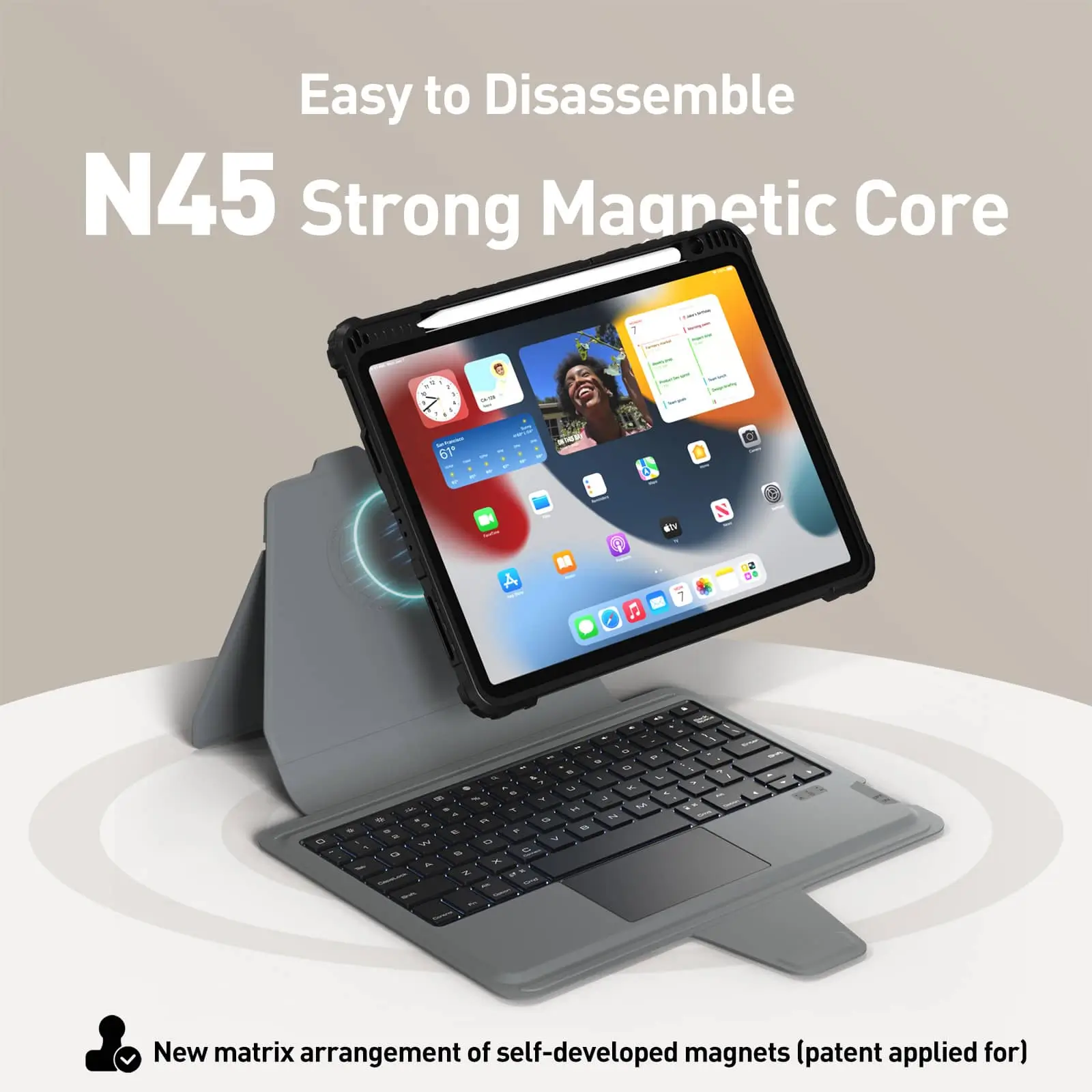 Magnetic Bumper Link Backlit Keyboard Case (Black) with Magnetic Stand for iPad Series - Image 40